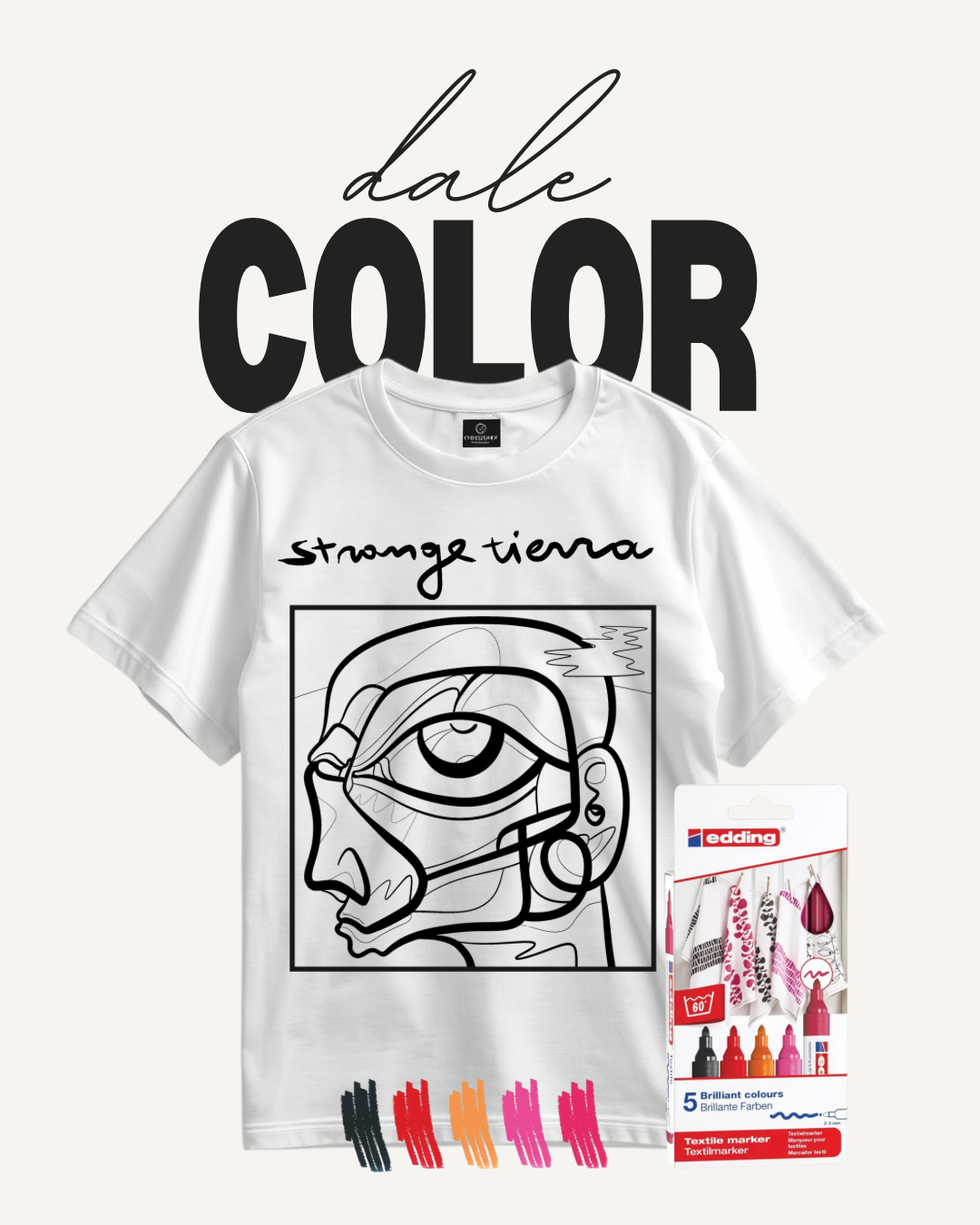Set camiseta manga corta + marcadores para tela